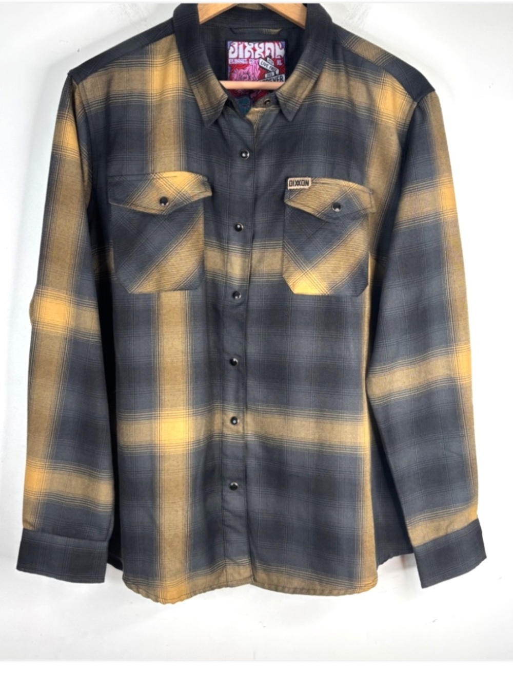 Dixxon Flannel The Panhandle Shirt Womens XL Gray Plaid Snap Pockets Moto Biker